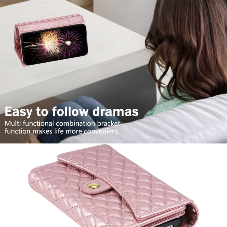 For Google Pixel 7 Zipper Multi-Card Wallet Rhombic Leather Phone Case(Rose Gold) - Google Cases by PMC TechLife | Online Shopping South Africa | PMC TechLife | Buy Now Pay Later Mobicred