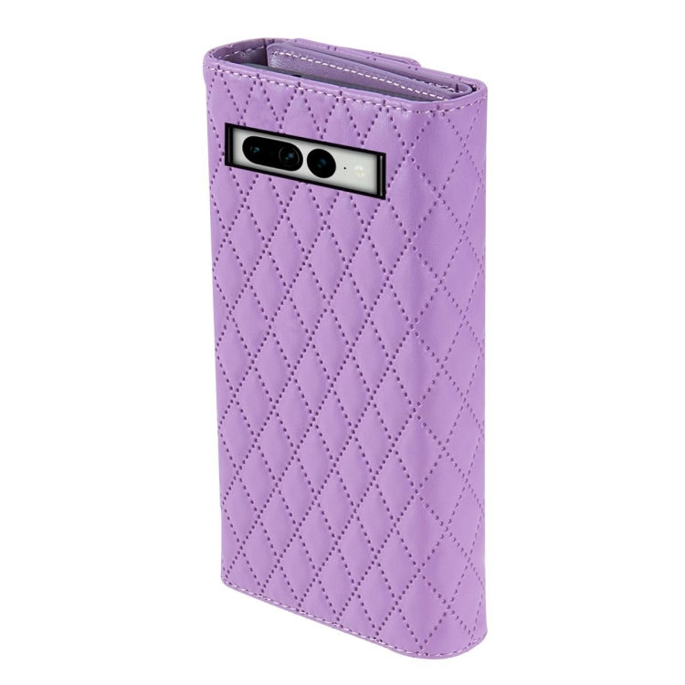 For Google Pixel 7 Pro Zipper Multi-Card Wallet Rhombic Leather Phone Case(Purple) - Google Cases by PMC TechLife | Online Shopping South Africa | PMC TechLife | Buy Now Pay Later Mobicred