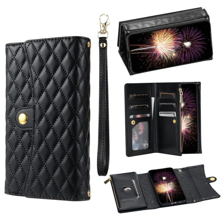 For Google Pixel 6 Zipper Multi-Card Wallet Rhombic Leather Phone Case(Black) - Google Cases by PMC TechLife | Online Shopping South Africa | PMC TechLife | Buy Now Pay Later Mobicred