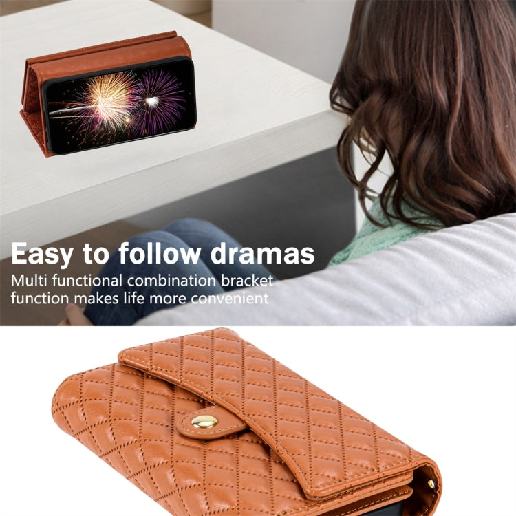 For Google Pixel 6 Pro Zipper Multi-Card Wallet Rhombic Leather Phone Case(Brown) - Google Cases by PMC TechLife | Online Shopping South Africa | PMC TechLife | Buy Now Pay Later Mobicred