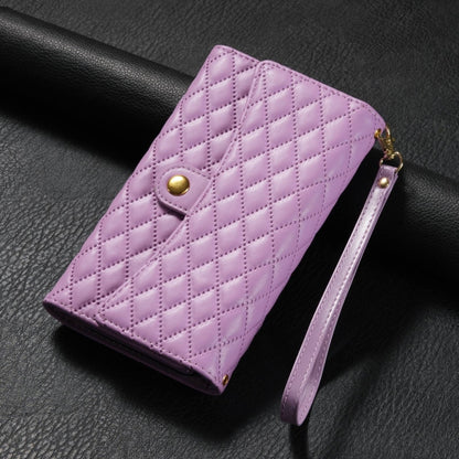 For Samsung Galaxy S24+ 5G Zipper Multi-Card Wallet Rhombic Leather Phone Case(Purple) - Galaxy S24+ 5G Cases by PMC Jewellery | Online Shopping South Africa | PMC Jewellery | Buy Now Pay Later Mobicred