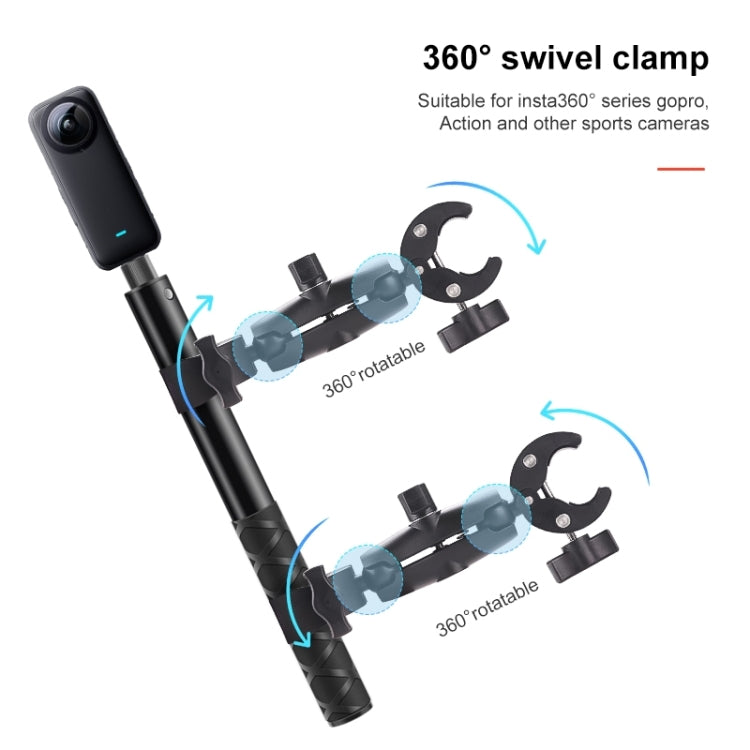 Double Dual-heads Crabs Motorcycle Clamps Handlebar Fixed Mount 3-stage Telescopic Selfie Stick - Holder by PMC TechLife | Online Shopping South Africa | PMC TechLife