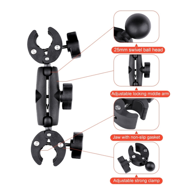 Double Dual-heads Crabs Motorcycle Clamps Handlebar Fixed Mount 3-stage Telescopic Selfie Stick - Holder by PMC TechLife | Online Shopping South Africa | PMC TechLife