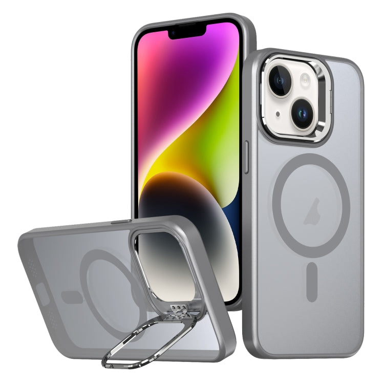 For iPhone 14 Metal Invisible Camera Holder MagSafe Magnetic Phone Case(Grey) - iPhone 14 Cases by PMC TechLife | Online Shopping South Africa | PMC TechLife