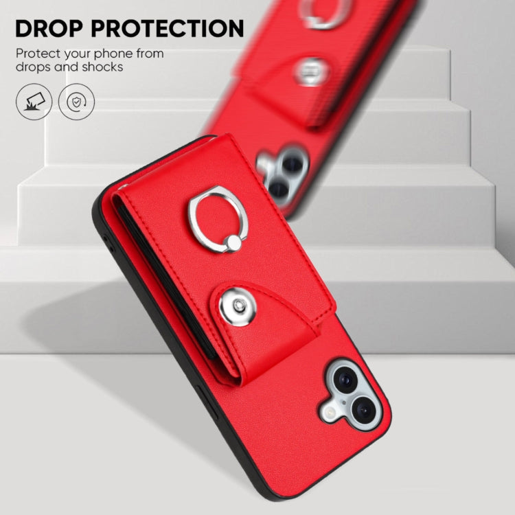 For iPhone 16 Plus Organ Card Bag Ring Holder Phone Case with Long Lanyard(Red) - iPhone 16 Plus Cases by PMC TechLife | Online Shopping South Africa | PMC TechLife | Buy Now Pay Later Mobicred