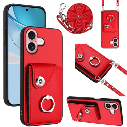 For iPhone 16 Organ Card Bag Ring Holder Phone Case with Long Lanyard(Red) - iPhone 16 Cases by PMC Jewellery | Online Shopping South Africa | PMC Jewellery | Buy Now Pay Later Mobicred