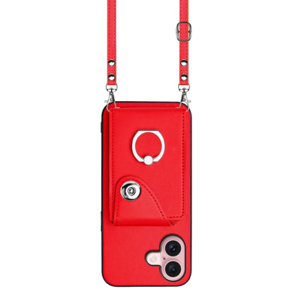 For iPhone 16 Organ Card Bag Ring Holder Phone Case with Long Lanyard(Red) - iPhone 16 Cases by PMC Jewellery | Online Shopping South Africa | PMC Jewellery | Buy Now Pay Later Mobicred