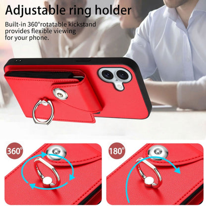 For iPhone 16 Organ Card Bag Ring Holder Phone Case with Long Lanyard(Red) - iPhone 16 Cases by PMC Jewellery | Online Shopping South Africa | PMC Jewellery | Buy Now Pay Later Mobicred