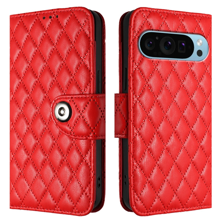 For Google Pixel 9 / Pixel 9 Pro Rhombic Texture Flip Leather Phone Case with Lanyard(Red) - Google Cases by PMC Jewellery | Online Shopping South Africa | PMC Jewellery | Buy Now Pay Later Mobicred