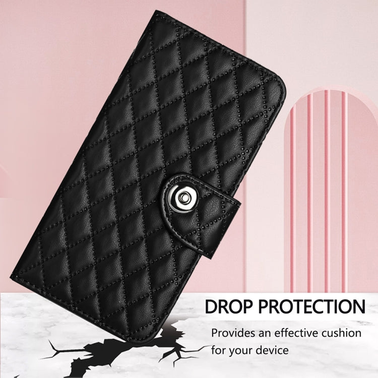 For Google Pixel 9 / Pixel 9 Pro Rhombic Texture Flip Leather Phone Case with Lanyard(Black) - Google Cases by PMC Jewellery | Online Shopping South Africa | PMC Jewellery | Buy Now Pay Later Mobicred