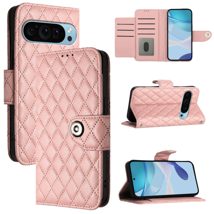 For Google Pixel 9 Pro XL Rhombic Texture Flip Leather Phone Case with Lanyard(Coral Pink) - Google Cases by PMC Jewellery | Online Shopping South Africa | PMC Jewellery | Buy Now Pay Later Mobicred