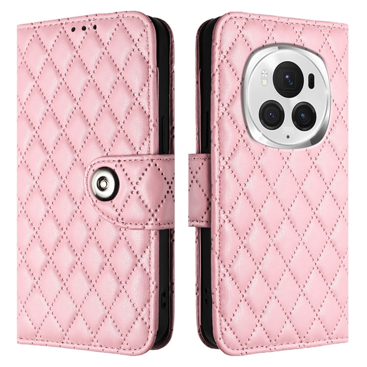 For Honor Magic6 Pro Rhombic Texture Flip Leather Phone Case with Lanyard(Pink) - Honor Cases by PMC Jewellery | Online Shopping South Africa | PMC Jewellery | Buy Now Pay Later Mobicred