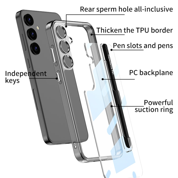 For Samsung Galaxy S24 5G GKK Space Frame Transparent PC + TPU Phone Case with Pen(Transparent Black) - Galaxy S24 5G Cases by GKK | Online Shopping South Africa | PMC Jewellery | Buy Now Pay Later Mobicred