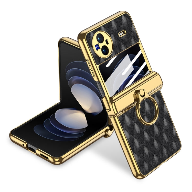 For vivo X Flip GKK Integrated Rhombus Pattern Electroplating Leather Magnetic Phone Case with Ring(Black) - vivo Cases by GKK | Online Shopping South Africa | PMC Jewellery | Buy Now Pay Later Mobicred