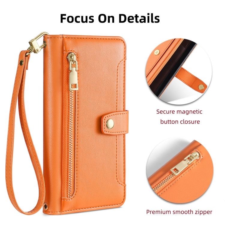 For Tecno Pop 4 Sheep Texture Cross-body Zipper Wallet Leather Phone Case(Orange) - Tecno Cases by PMC TechLife | Online Shopping South Africa | PMC TechLife | Buy Now Pay Later Mobicred