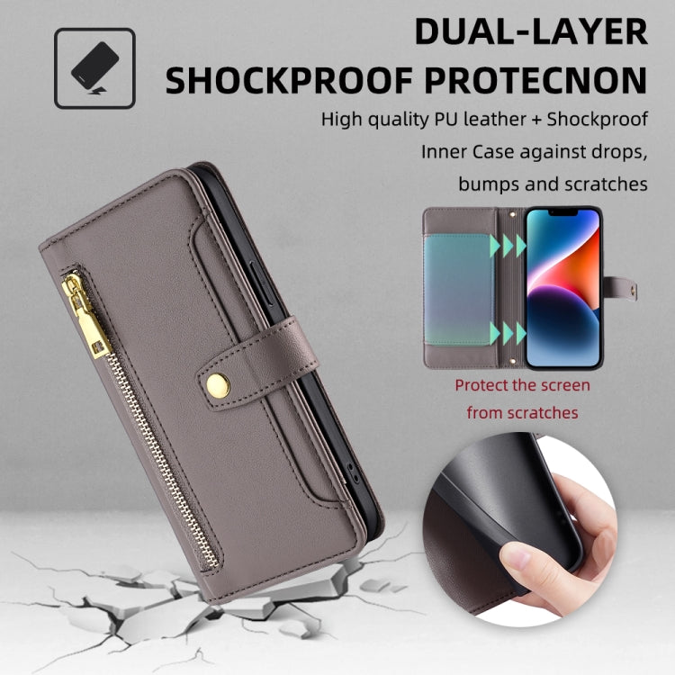 For Tecno Pop 4 Sheep Texture Cross-body Zipper Wallet Leather Phone Case(Grey) - Tecno Cases by PMC TechLife | Online Shopping South Africa | PMC TechLife | Buy Now Pay Later Mobicred