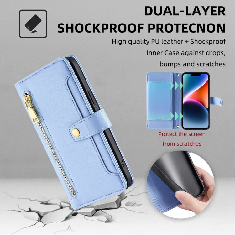 For Itel A48 Sheep Texture Cross-body Zipper Wallet Leather Phone Case(Blue) - More Brand by PMC TechLife | Online Shopping South Africa | PMC TechLife | Buy Now Pay Later Mobicred
