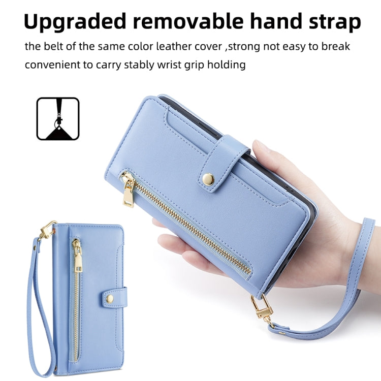 For Itel A48 Sheep Texture Cross-body Zipper Wallet Leather Phone Case(Blue) - More Brand by PMC TechLife | Online Shopping South Africa | PMC TechLife | Buy Now Pay Later Mobicred