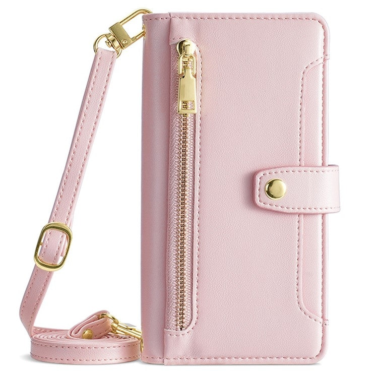 For Itel P65 Sheep Texture Cross-body Zipper Wallet Leather Phone Case(Pink) - More Brand by PMC TechLife | Online Shopping South Africa | PMC TechLife | Buy Now Pay Later Mobicred