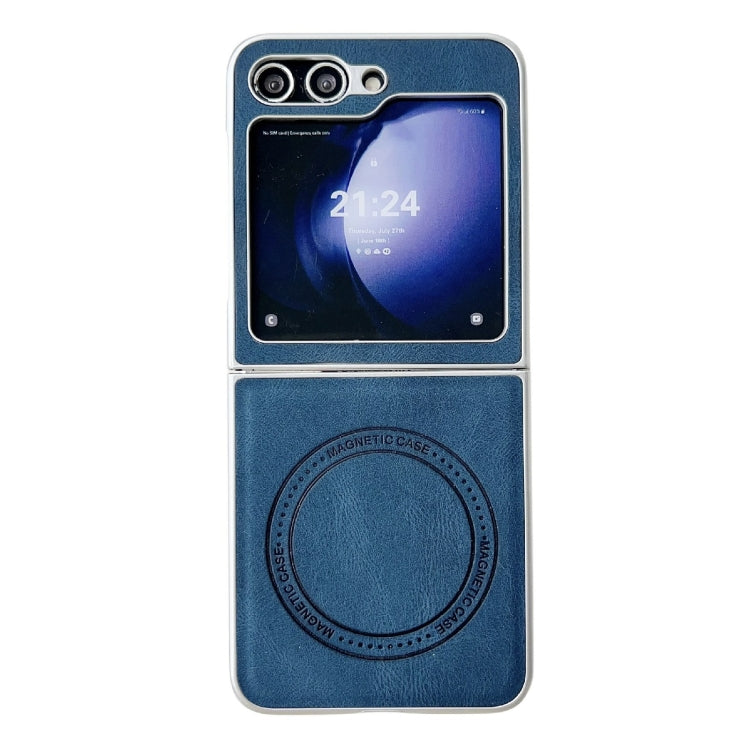 For Samsung Galaxy Z Flip5 Skin Feel Leather Texture MagSafe Pearlescent Paint Shockproof Phone Case(Blue) - Galaxy Z Flip5 Cases by PMC Jewellery | Online Shopping South Africa | PMC Jewellery