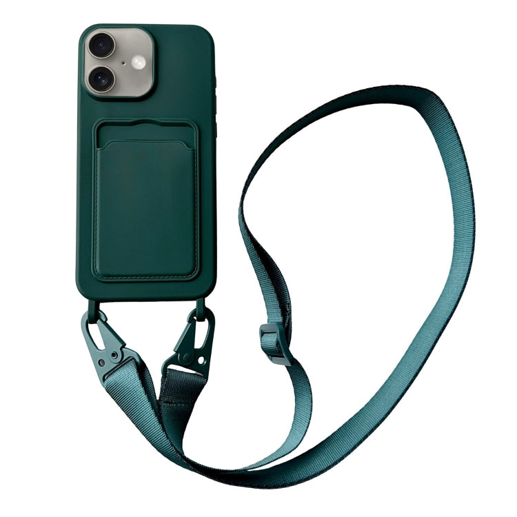 For iPhone 16 Plus Card Slot Liquid Silicone Phone Case with Lanyard(Dark Green) - iPhone 16 Plus Cases by PMC Jewellery | Online Shopping South Africa | PMC Jewellery | Buy Now Pay Later Mobicred