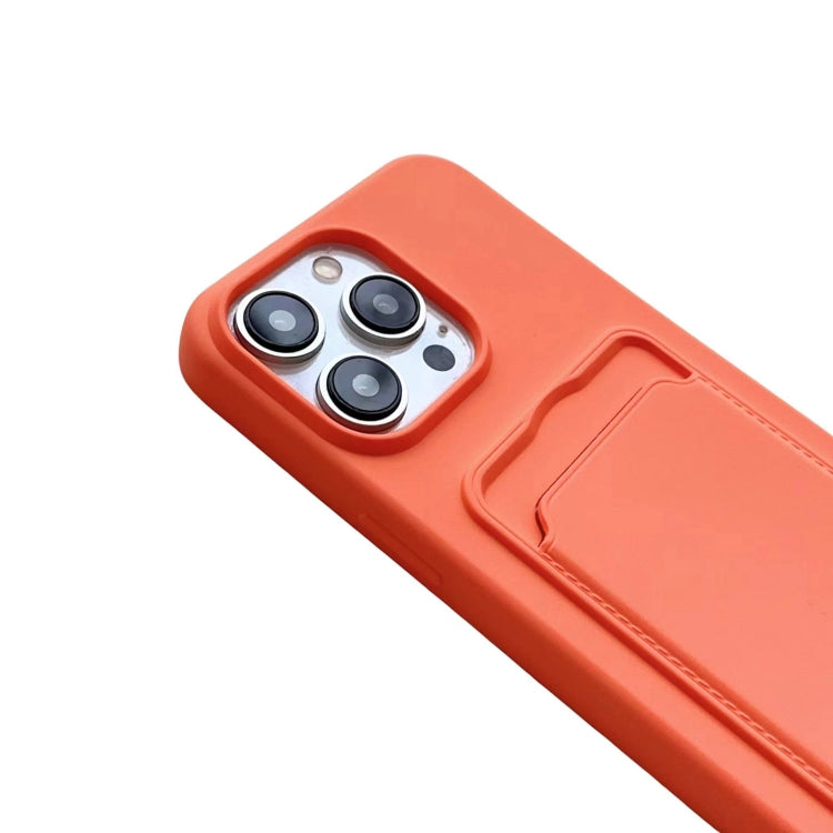 For iPhone 16 Pro Max Card Slot Liquid Silicone Phone Case with Lanyard(Orange) - iPhone 16 Pro Max Cases by PMC TechLife | Online Shopping South Africa | PMC TechLife | Buy Now Pay Later Mobicred