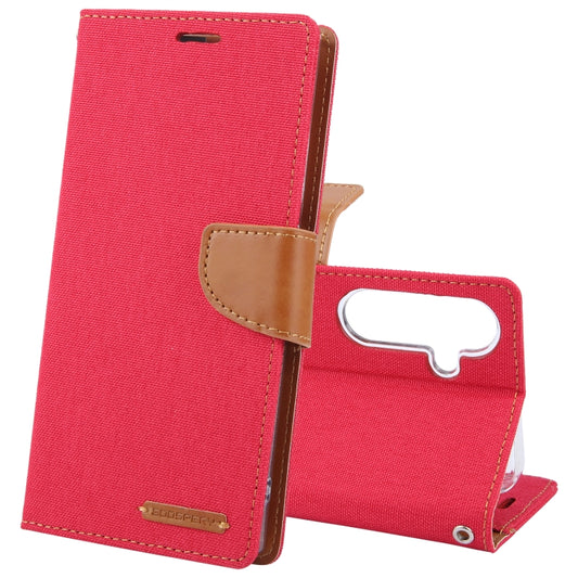 For Samsung Galaxy S24 5G GOOSPERY CANVAS DIARY Fabric Texture Flip Leather Phone Case(Red) - Galaxy S24 5G Cases by GOOSPERY | Online Shopping South Africa | PMC Jewellery | Buy Now Pay Later Mobicred