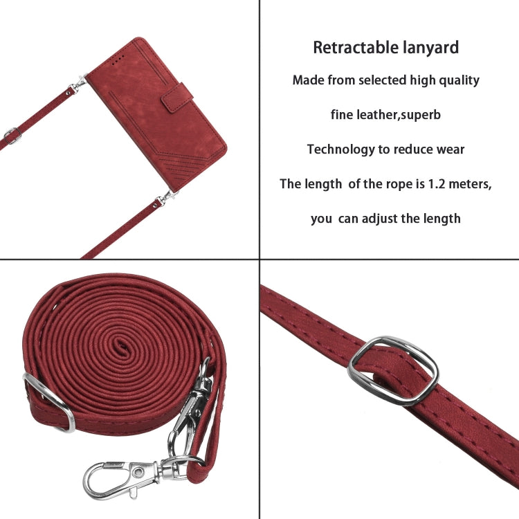 For Motorola Edge 2024 Skin Feel Stripe Pattern Leather Phone Case with Long Lanyard(Red) - Motorola Cases by PMC Jewellery | Online Shopping South Africa | PMC Jewellery | Buy Now Pay Later Mobicred