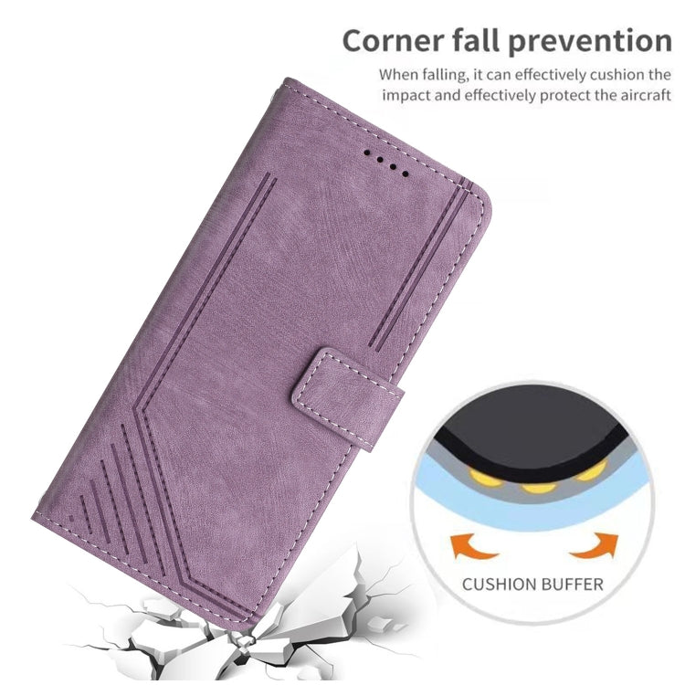 For Motorola Edge 2024 Skin Feel Stripe Pattern Leather Phone Case with Long Lanyard(Purple) - Motorola Cases by PMC Jewellery | Online Shopping South Africa | PMC Jewellery | Buy Now Pay Later Mobicred