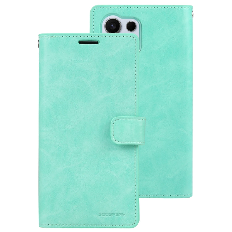 For Samsung Galaxy S24 Ultra 5G GOOSPERY MANSOOR DIARY 9 Card Slots Leather Phone Case(Mint Green) - Galaxy S24 Ultra 5G Cases by GOOSPERY | Online Shopping South Africa | PMC Jewellery | Buy Now Pay Later Mobicred