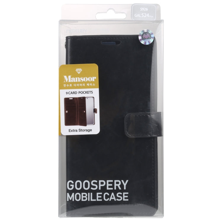 For Samsung Galaxy S24+ 5G GOOSPERY MANSOOR DIARY 9 Card Slots Leather Phone Case(Black) - Galaxy S24+ 5G Cases by GOOSPERY | Online Shopping South Africa | PMC Jewellery | Buy Now Pay Later Mobicred