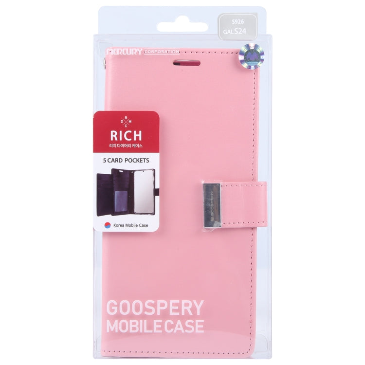 For Samsung Galaxy S24 5G GOOSPERY RICH DIARY Crazy Horse Texture Leather Phone Case(Pink) - Galaxy S24 5G Cases by GOOSPERY | Online Shopping South Africa | PMC Jewellery | Buy Now Pay Later Mobicred