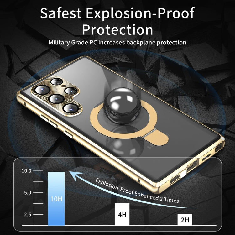 For Samsung Galaxy S23 Ultra 5G MagSafe Magnetic HD Frosted Tempered Glass Holder Phone Case(Gold) - Galaxy S23 Ultra 5G Cases by PMC Jewellery | Online Shopping South Africa | PMC Jewellery