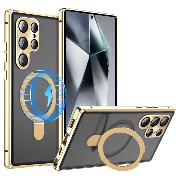 For Samsung Galaxy S25 Ultra 5G MagSafe Magnetic HD Frosted Tempered Glass Holder Phone Case(Gold) - Galaxy S25 Ultra 5G Cases by PMC Jewellery | Online Shopping South Africa | PMC Jewellery | Buy Now Pay Later Mobicred