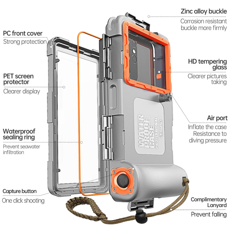 Diving Shell Gen2 Upgrade IP68 Waterproof Phone Case(Grey Orange) - free shipping - PMC TechLife - Order now!