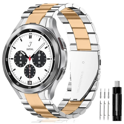 For Samsung Galaxy Watch 6 / 5 / 4 Three Bead Stainless Steel Metal Watch Band(Silver Rose Gold) - Watch Bands by PMC Jewellery | Online Shopping South Africa | PMC Jewellery