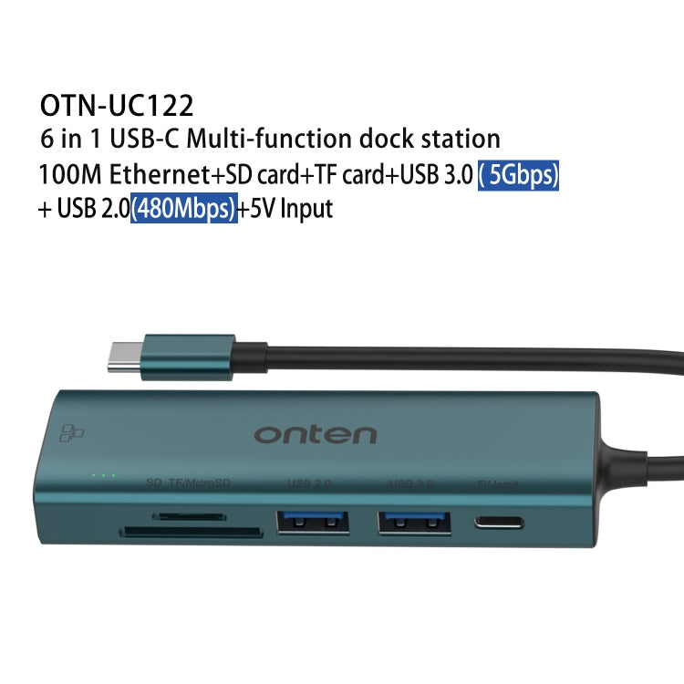 Onten UC122 6 in 1 USB-C / Type-C to SD + TF Card + USB 3.0 HUB with 5V Input & 100Mbps Network Card - USB HUB by Onten | Online Shopping South Africa | PMC Jewellery | Buy Now Pay Later Mobicred