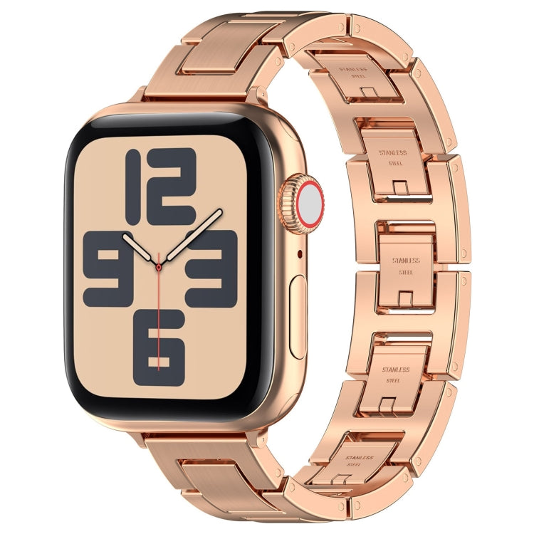 For Apple Watch SE 2022 40mm H Slim Stainless Steel Watch Band(Rose Gold) - Watch Bands by PMC Jewellery | Online Shopping South Africa | PMC Jewellery