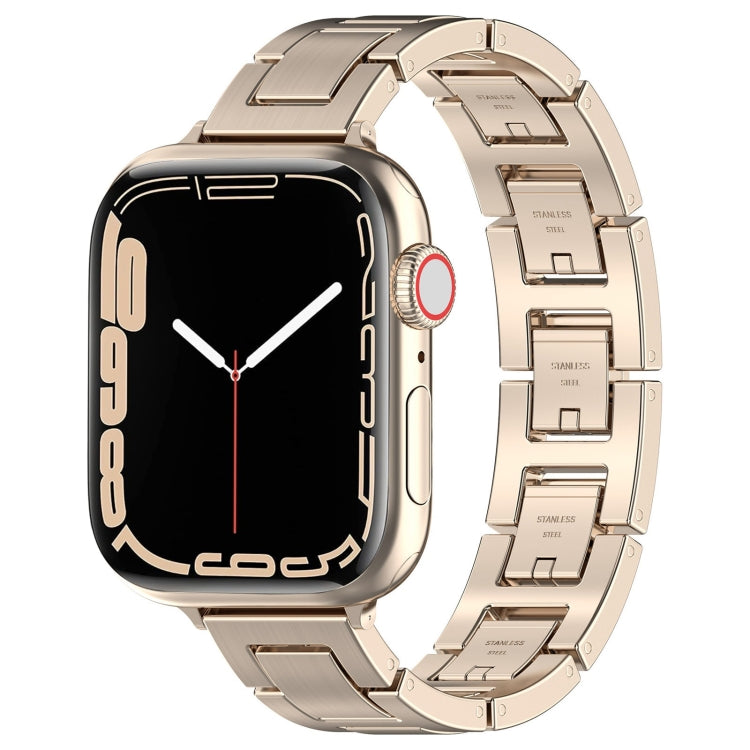 For Apple Watch Series 3 38mm H Slim Stainless Steel Watch Band(Starlight) - Watch Bands by PMC Jewellery | Online Shopping South Africa | PMC Jewellery