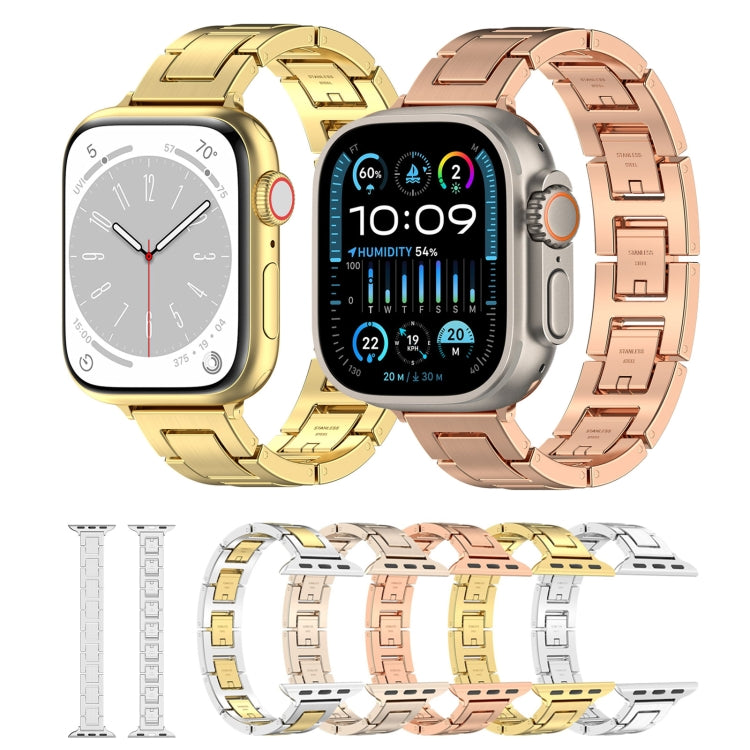 For Apple Watch 38mm H Slim Stainless Steel Watch Band(Rose Gold) - Watch Bands by PMC Jewellery | Online Shopping South Africa | PMC Jewellery