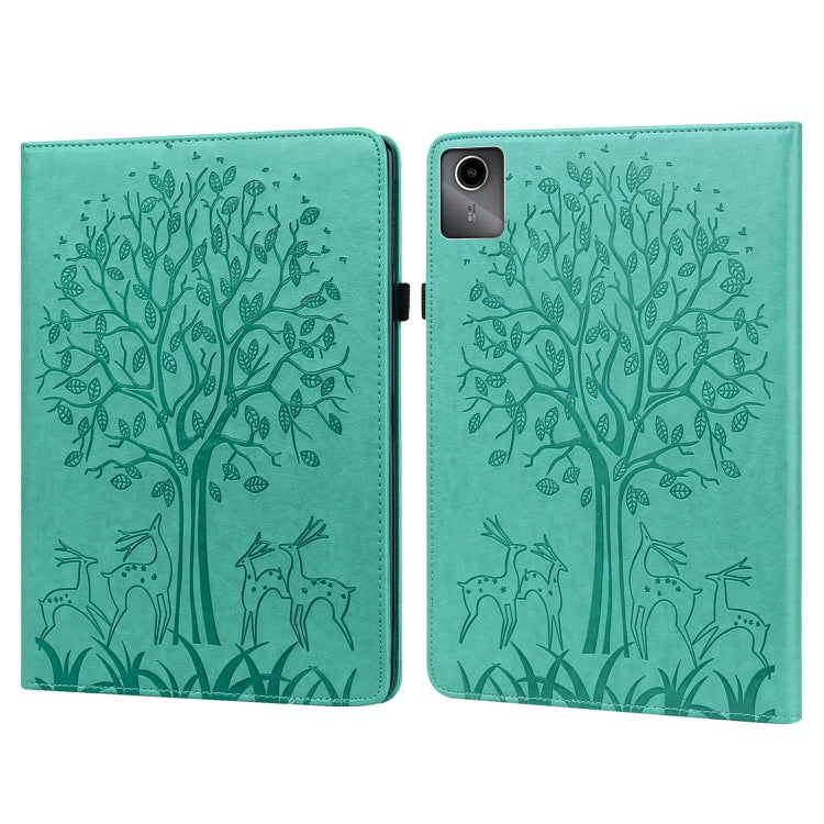 For Lenovo Tab M11 / Xiaoxin Pad 11 2024 Tree & Deer Embossed Leather Tablet Case(Green) - Lenovo by PMC Jewellery | Online Shopping South Africa | PMC Jewellery | Buy Now Pay Later Mobicred