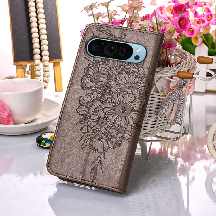For Google Pixel 9 Embossed Butterfly Leather Phone Case(Grey) - Google Cases by PMC TechLife | Online Shopping South Africa | PMC TechLife | Buy Now Pay Later Mobicred