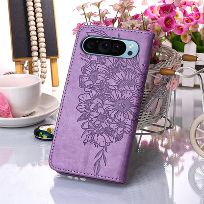 For Google Pixel 9 Embossed Butterfly Leather Phone Case(Purple) - Google Cases by PMC Jewellery | Online Shopping South Africa | PMC Jewellery | Buy Now Pay Later Mobicred