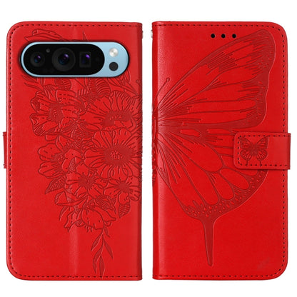 For Google Pixel 9 Embossed Butterfly Leather Phone Case(Red) - Google Cases by PMC Jewellery | Online Shopping South Africa | PMC Jewellery | Buy Now Pay Later Mobicred