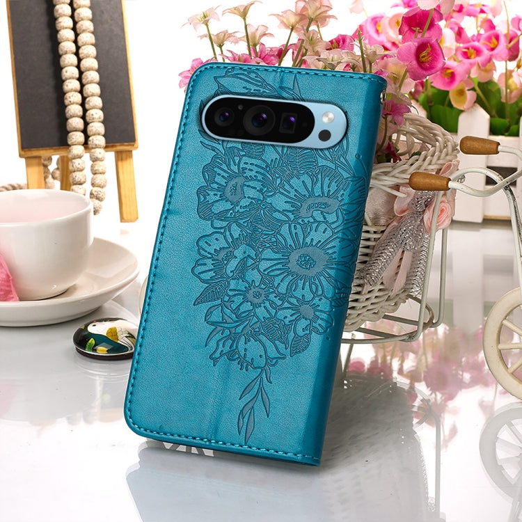 For Google Pixel 9 Embossed Butterfly Leather Phone Case(Blue) - Google Cases by PMC Jewellery | Online Shopping South Africa | PMC Jewellery | Buy Now Pay Later Mobicred