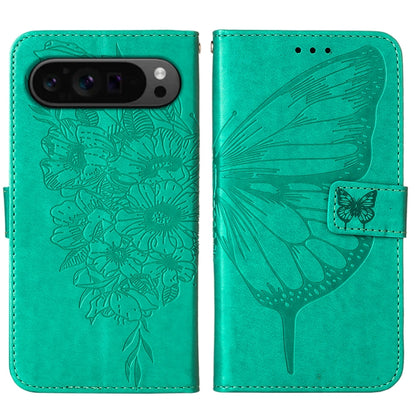 For Google Pixel 9 Pro Embossed Butterfly Leather Phone Case(Green) - Google Cases by PMC Jewellery | Online Shopping South Africa | PMC Jewellery | Buy Now Pay Later Mobicred