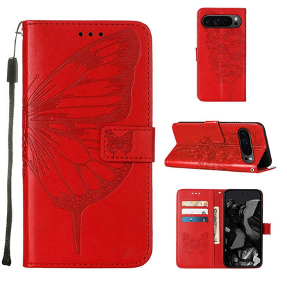 For Google Pixel 9 Pro Embossed Butterfly Leather Phone Case(Red) - Google Cases by PMC Jewellery | Online Shopping South Africa | PMC Jewellery | Buy Now Pay Later Mobicred