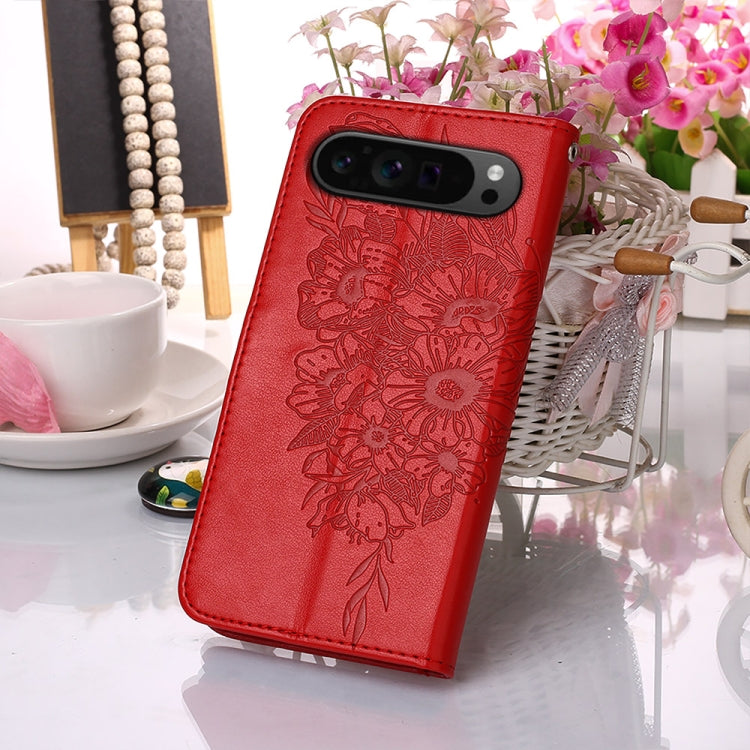 For Google Pixel 9 Pro Embossed Butterfly Leather Phone Case(Red) - Google Cases by PMC Jewellery | Online Shopping South Africa | PMC Jewellery | Buy Now Pay Later Mobicred