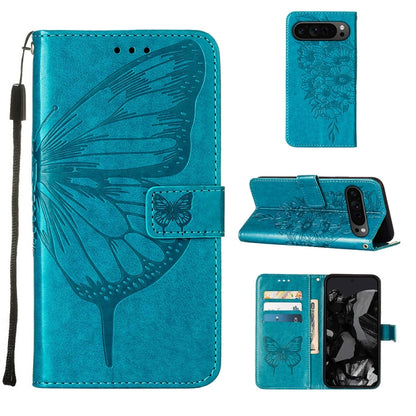 For Google Pixel 9 Pro Embossed Butterfly Leather Phone Case(Blue) - Google Cases by PMC Jewellery | Online Shopping South Africa | PMC Jewellery | Buy Now Pay Later Mobicred