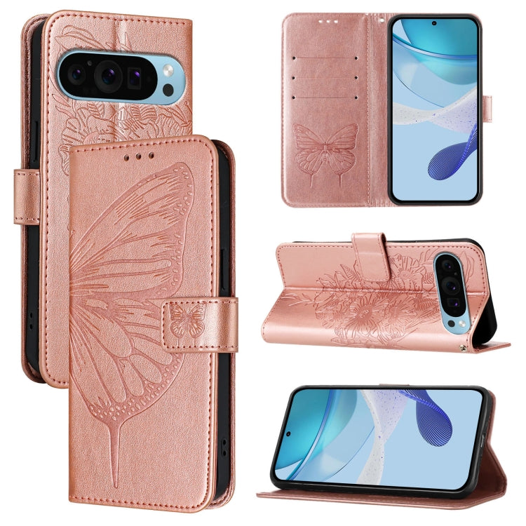 For Google Pixel 9 Pro XL Embossed Butterfly Leather Phone Case(Rose Gold) - Google Cases by PMC Jewellery | Online Shopping South Africa | PMC Jewellery | Buy Now Pay Later Mobicred